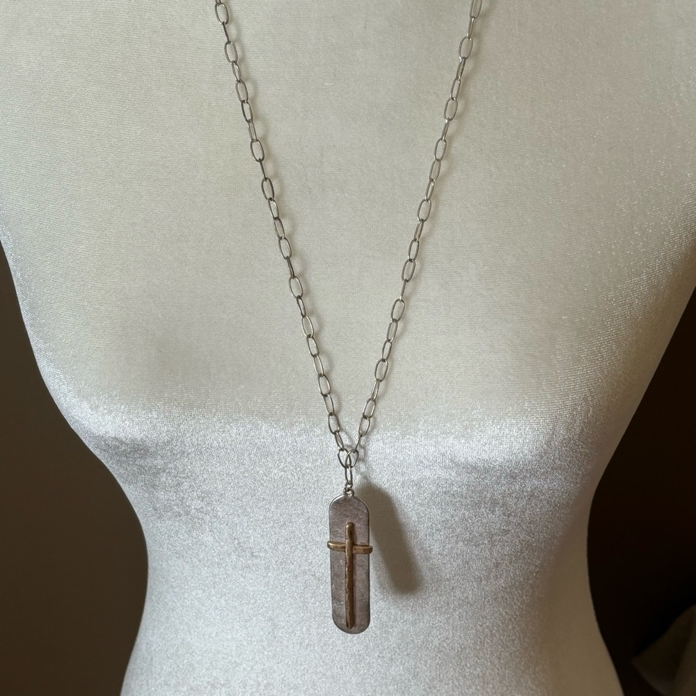 Pomina Long Medallion Cross Pendant Long Necklace